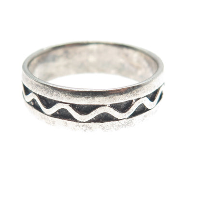 925 Sterling Silver Vintage Zig Zag All Around Oxidized Band Ring Size 9