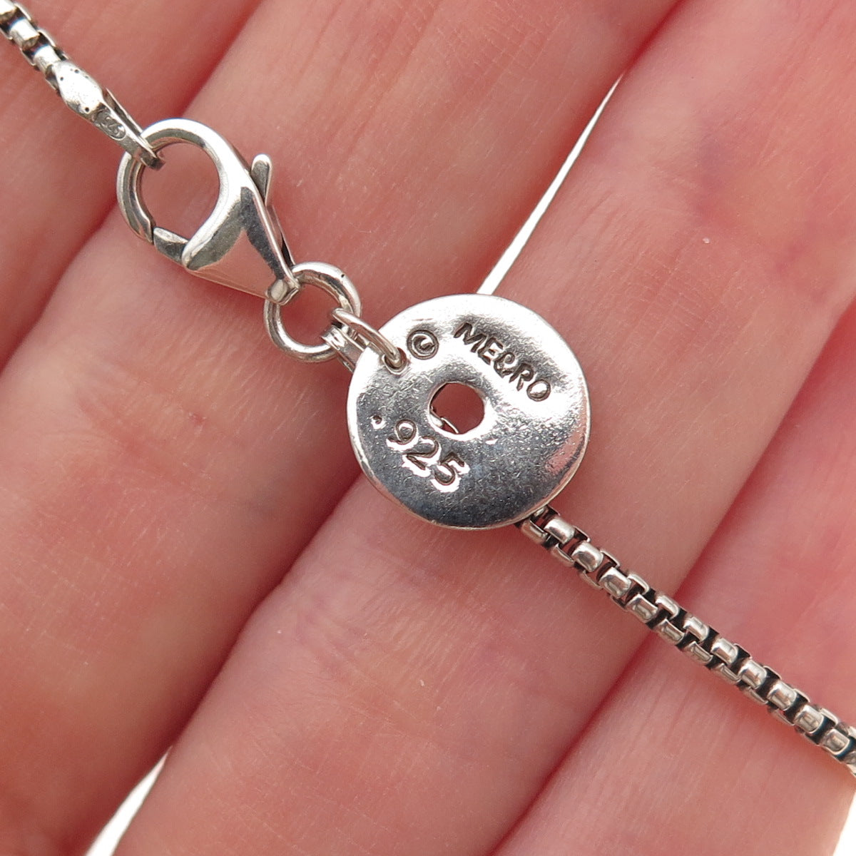 Me & Ro 925 Sterling Silver Vintage Om Mantra Bead Round Box Link Bracelet 6.75"