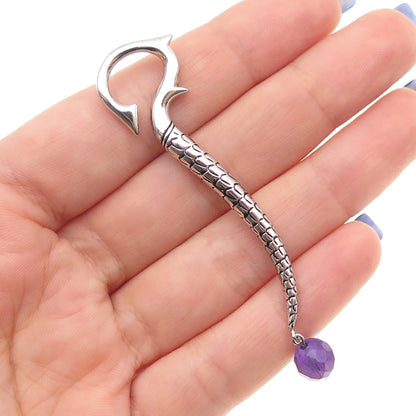 GUESS 925 Sterling Silver Real Amethyst Dragon Hook SINGLE Earring