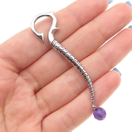 GUESS 925 Sterling Silver Real Amethyst Dragon Hook SINGLE Earring