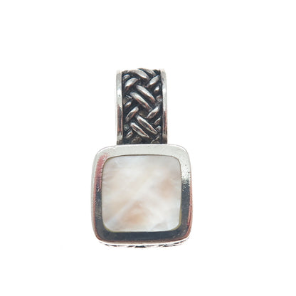 925 Sterling Silver Vintage Real MOP Oxidized Minimalist Charm Pendant