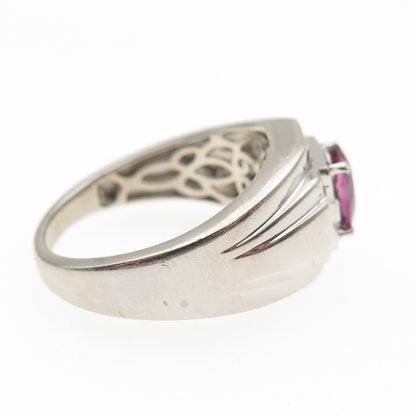 D'JOY 925 Sterling Silver Real Pink Tourmaline & White Topaz Ring Size 10