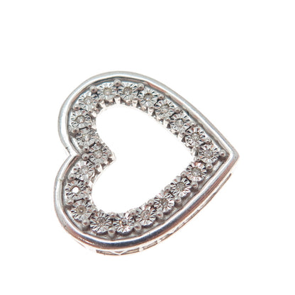 925 Sterling Silver Real Round-Cut Diamond Mom Heart Slide Pendant
