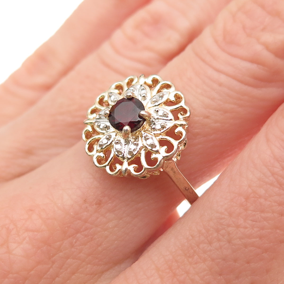Ross Simons 925 Sterling Gold Plated Real Diamond Accent Red Garnet Ring Size 8