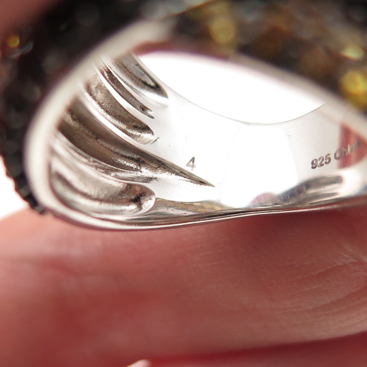 925 Sterling Silver Real Yellow Topaz & Black Spinel Crisscross Ring Size 7.25