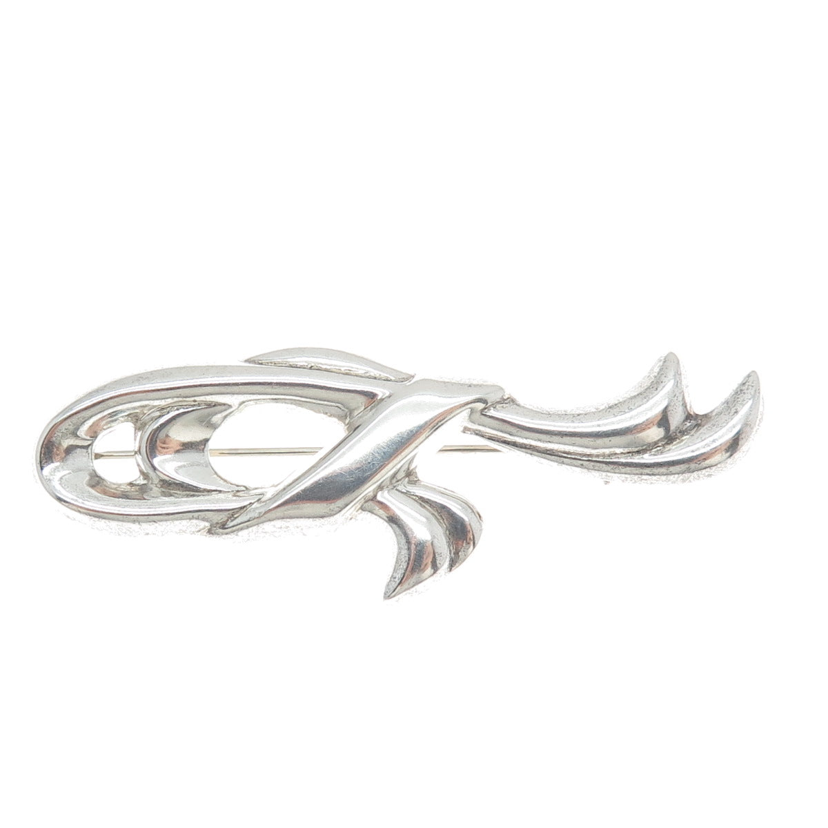 925 Sterling Silver Vintage Modernist Ribbon Pin Brooch