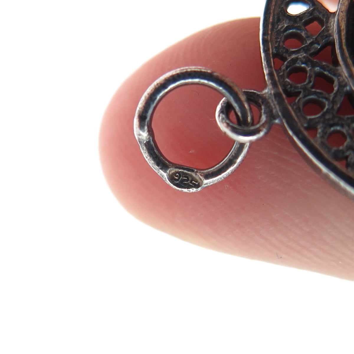 925 Sterling Silver Vintage Chinese Character Good Luck Oxidized Mini Pendant