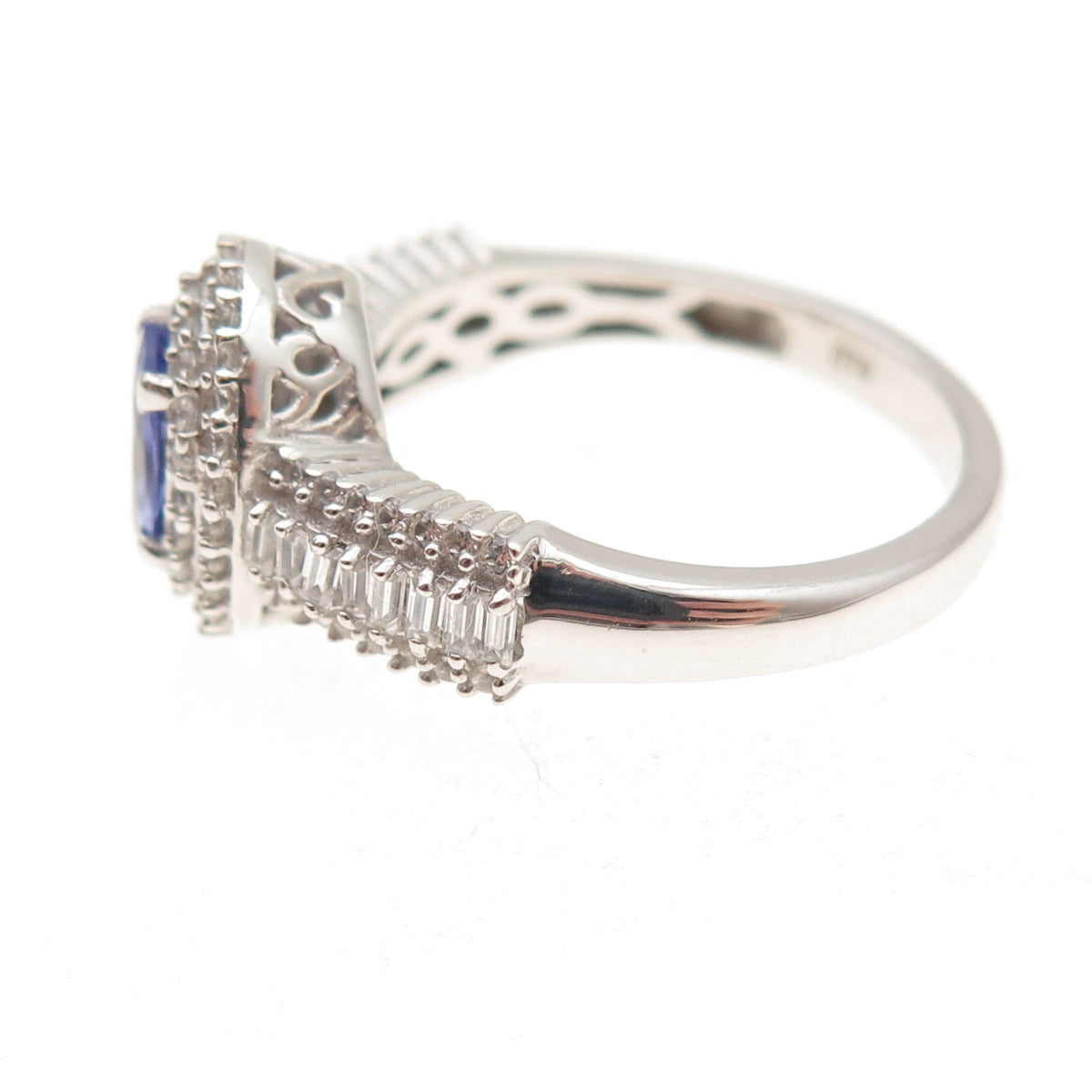Chuck Clemency 925 Sterling Silver Real Tanzanite & White Topaz Ring Size 8