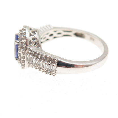 Chuck Clemency 925 Sterling Silver Real Tanzanite & White Topaz Ring Size 8