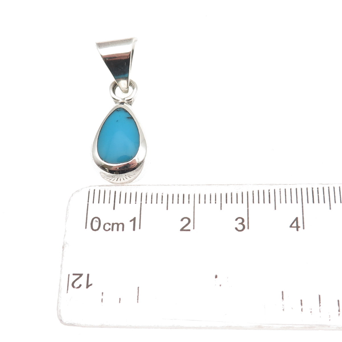 925 Sterling Silver Vintage Mexico Real Bisbee Turquoise Teardrop Charm Pendant