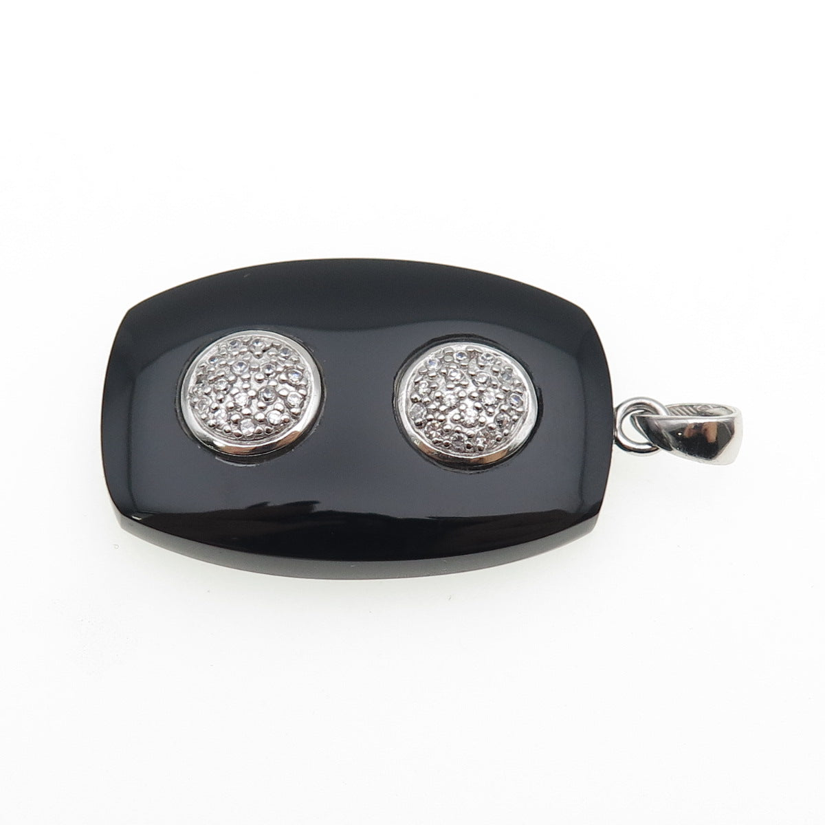 925 Sterling Silver Real Black Onyx & C Z Modernist Charm Pendant