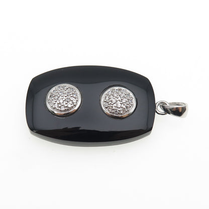 925 Sterling Silver Real Black Onyx & C Z Modernist Charm Pendant