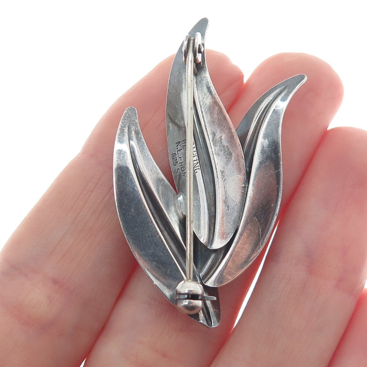 N.E. FROM 925S Sterling Silver Vintage Denmark Floral Oxidized Pin Brooch