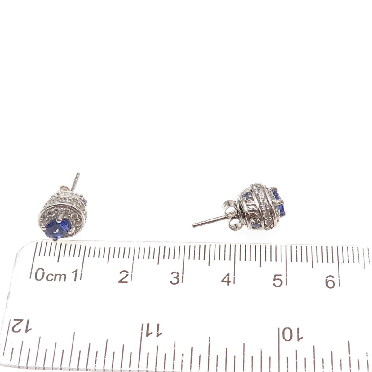 Chuck Clemency 925 Sterling Silver Real Tanzanite & White Topaz Stud Earrings