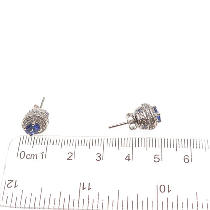 Chuck Clemency 925 Sterling Silver Real Tanzanite & White Topaz Stud Earrings
