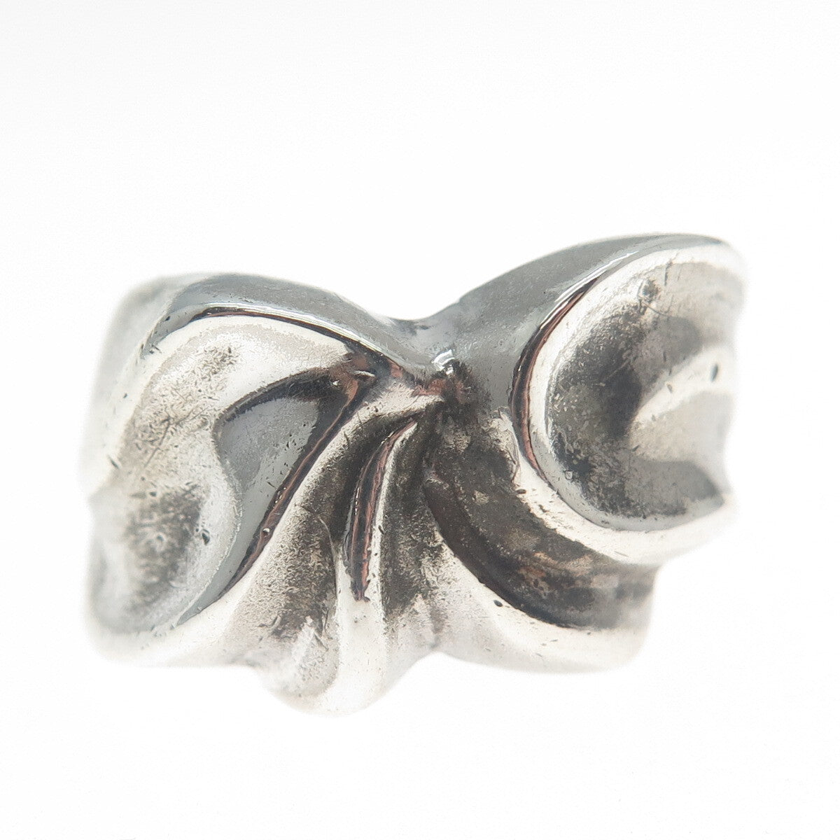 925 Sterling Silver Vintage Italy Modernist Wavy Oxidized Ring Size 7.75