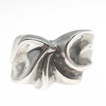 925 Sterling Silver Vintage Italy Modernist Wavy Oxidized Ring Size 7.75