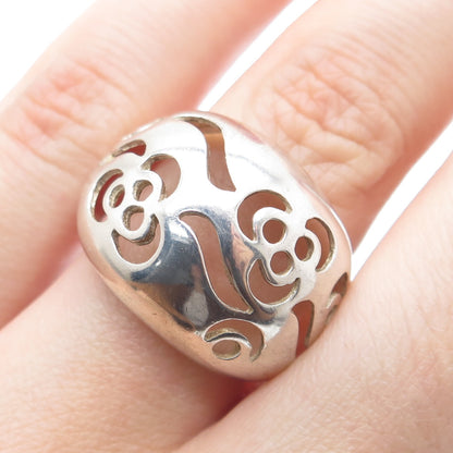 925 Sterling Silver Vintage Flower Dome Ring Size 7.5