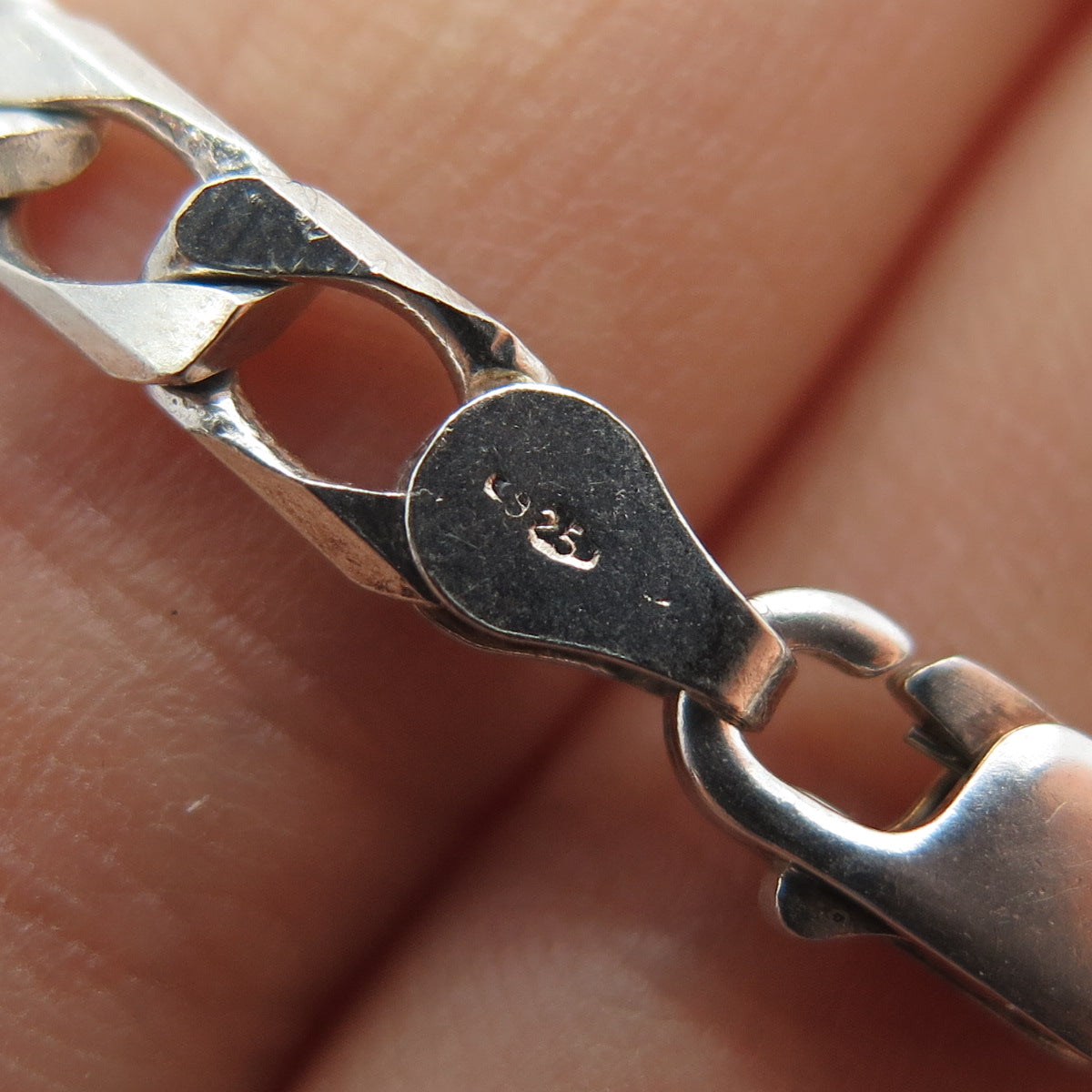 925 Sterling Silver Vintage Italy Square Curb Link Oxidized Bracelet 7.5"