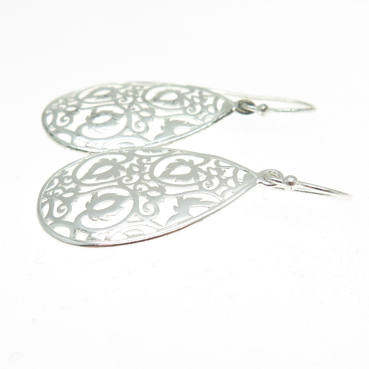 925 Sterling Silver Ornate Teardrop Dangle Earrings