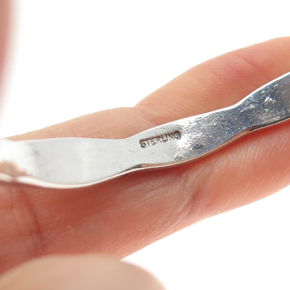 925 Sterling Silver Vintage Modernist Heart Adjustable Cuff Bracelet 6.5"