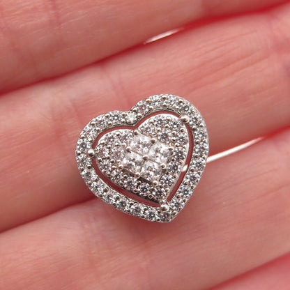 DEE BERKLE 925 Sterling Silver Round & Princess-Cut C Z Heart Mini Slide Pendant