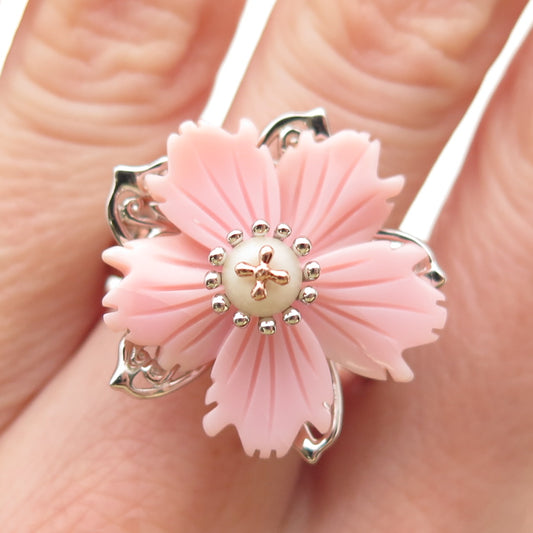 Michael Valitutti Gems En Vogue 925 Sterling 2-Tone MOP Floral Ring Size 9.25
