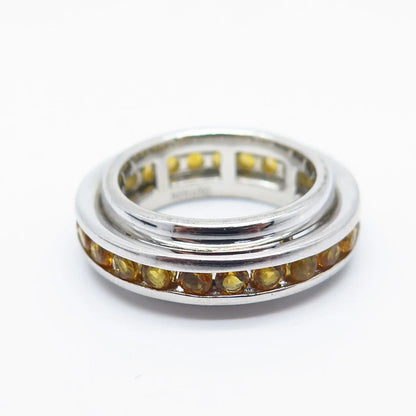 925 Sterling Silver Vintage Real Citrine Gemstone Rotating Band Ring Size 4.5