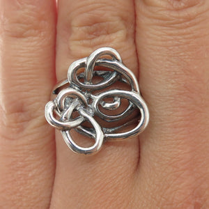 925 Sterling Silver Vintage Modernist Swirl Heart Knot Ring Size 5.75