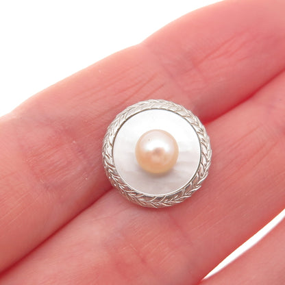 925 Sterling Silver Antique Art Deco Real Akoya Pearl & MOP Button