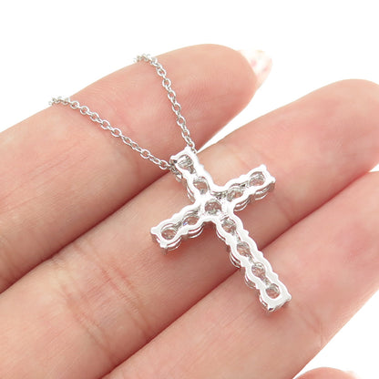 925 Sterling Silver Round-Cut C Z Cross Cable Chain Necklace 17-19"