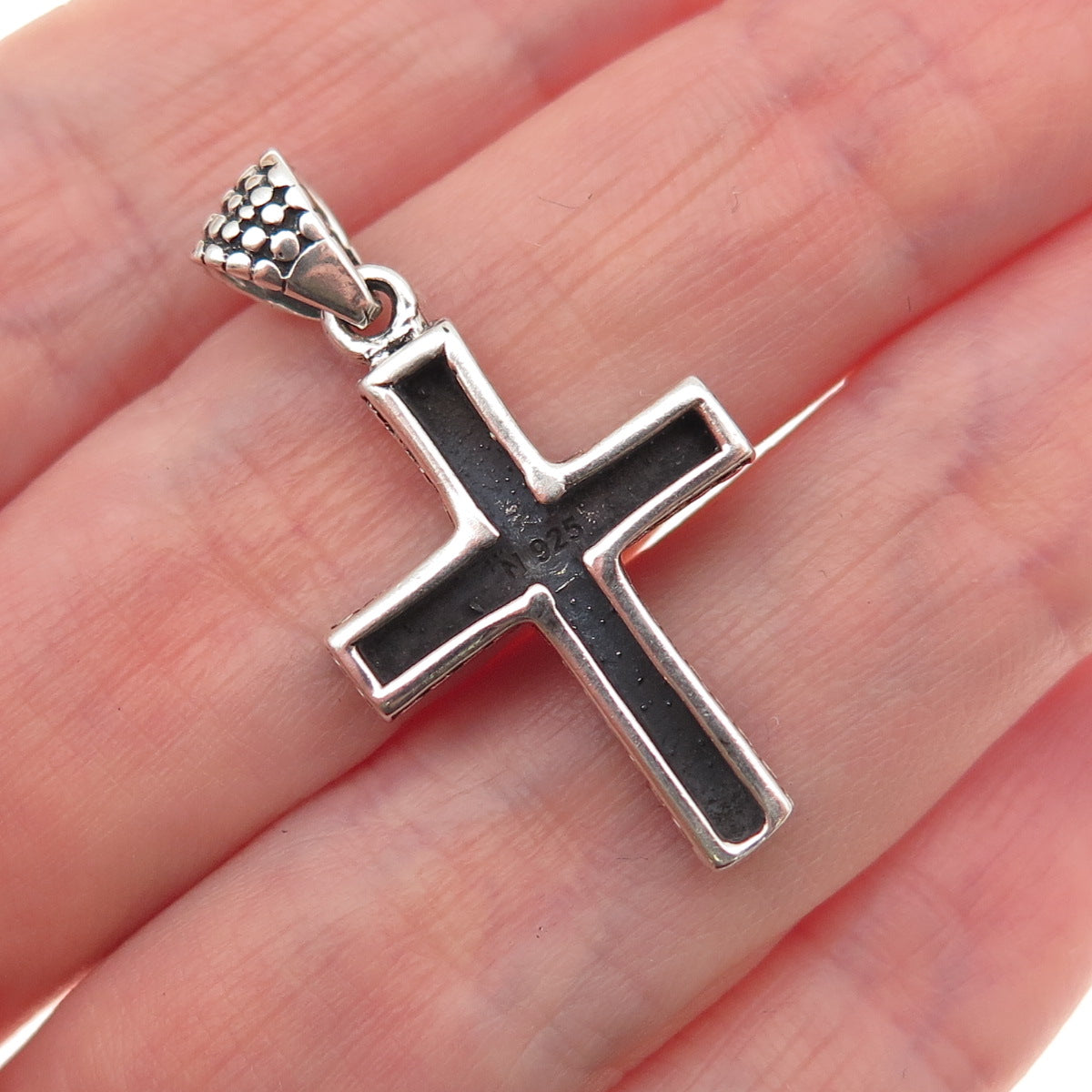 925 Sterling Silver Vintage Granulated Cross Oxidized Charm Pendant