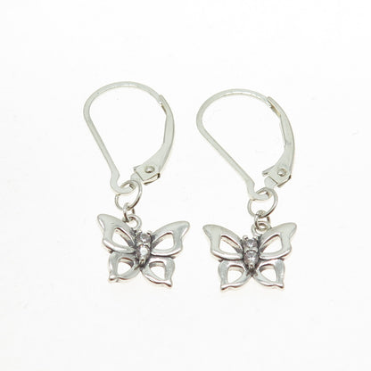 925 Sterling Silver Round-Cut C Z Butterfly Dangle Earrings