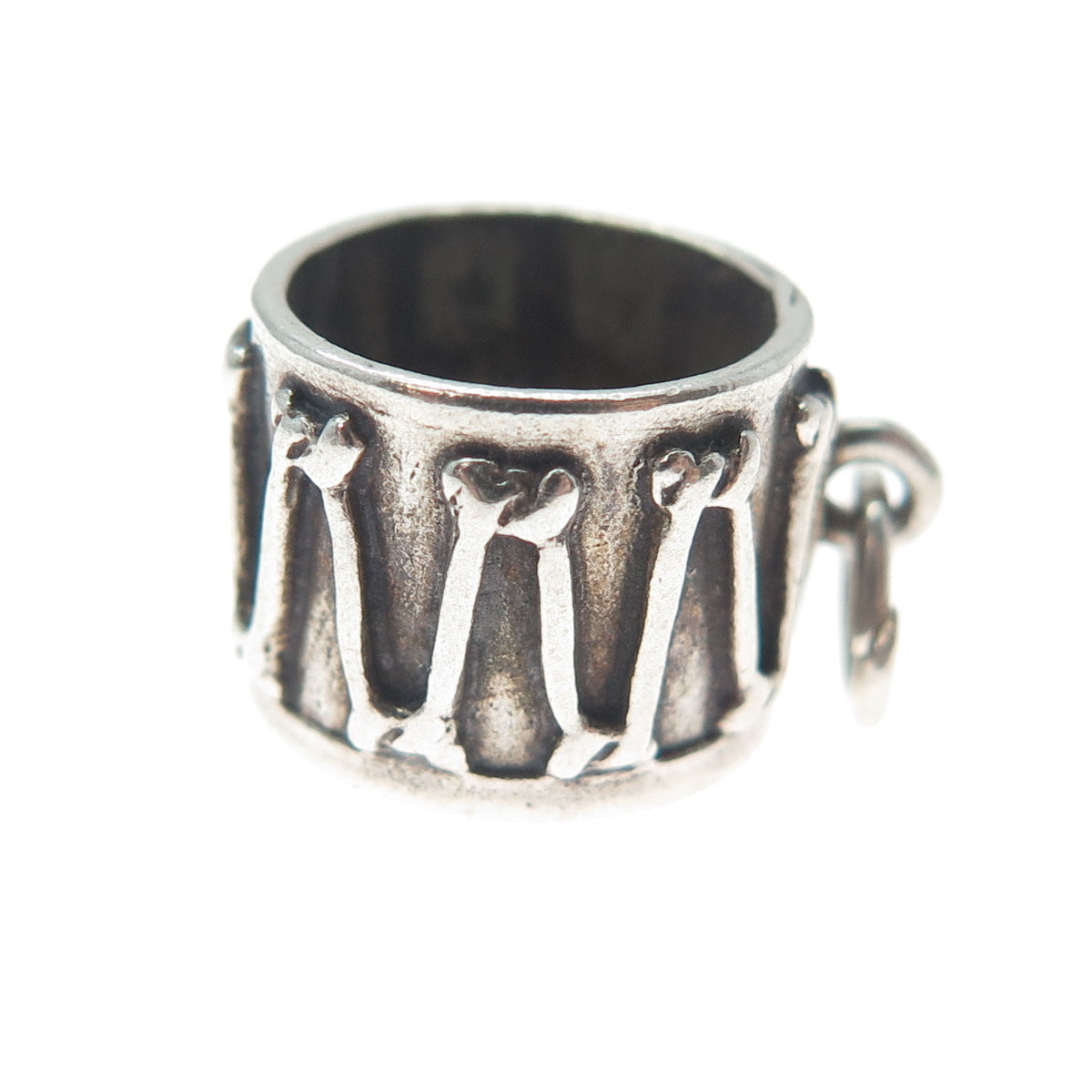 925 Sterling Silver Vintage Drum Oxidized Minimalist 3D Charm Pendant