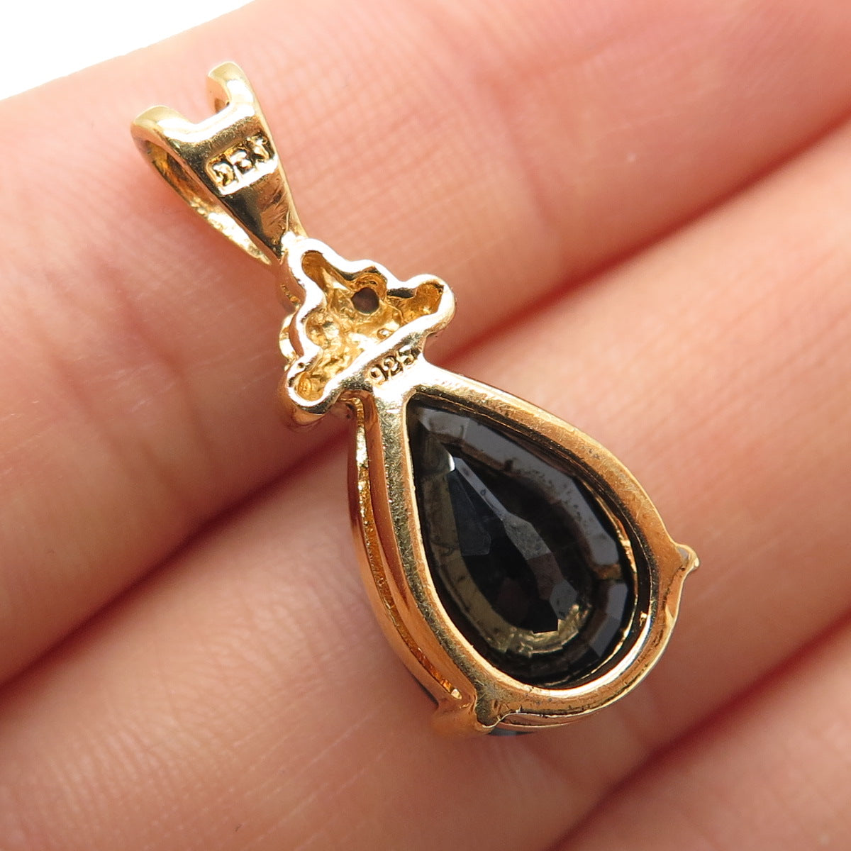 DBJ DEE BERKLE 925 Sterling Gold Plated Real Diamond & Sapphire Teardrop Pendant