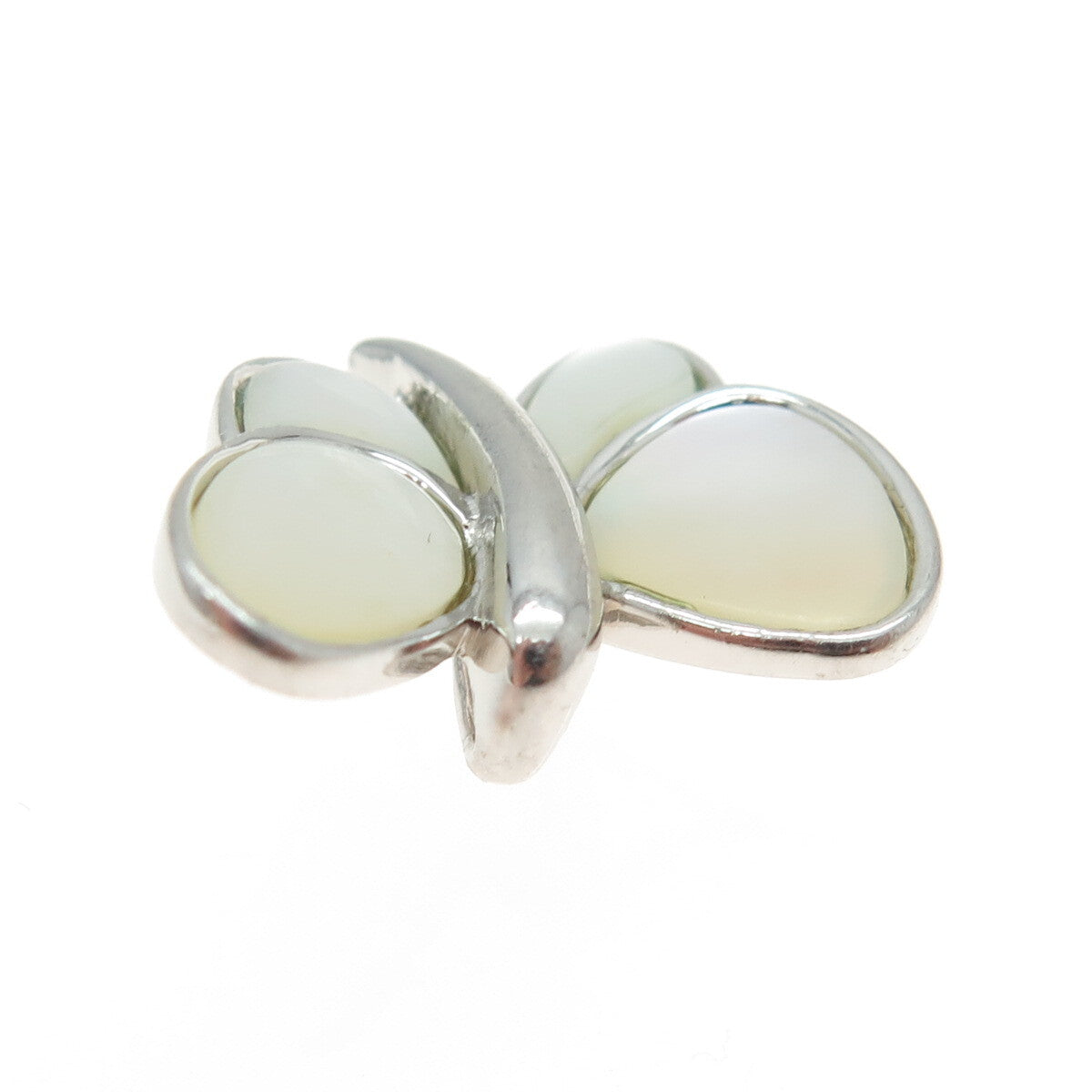 925 Sterling Silver Real Mother-of-Pearl Modernist Butterfly Pendant