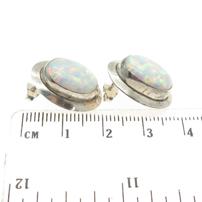 925 Sterling Silver Vintage Real White Opal Gemstone Modernist Earrings