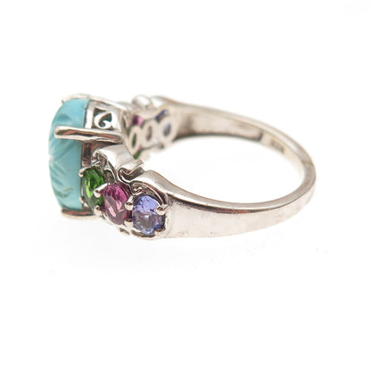 Chuck Clemency 925 Sterling Turquoise Amethyst Tanzanite Peridot Ring Size 8.25