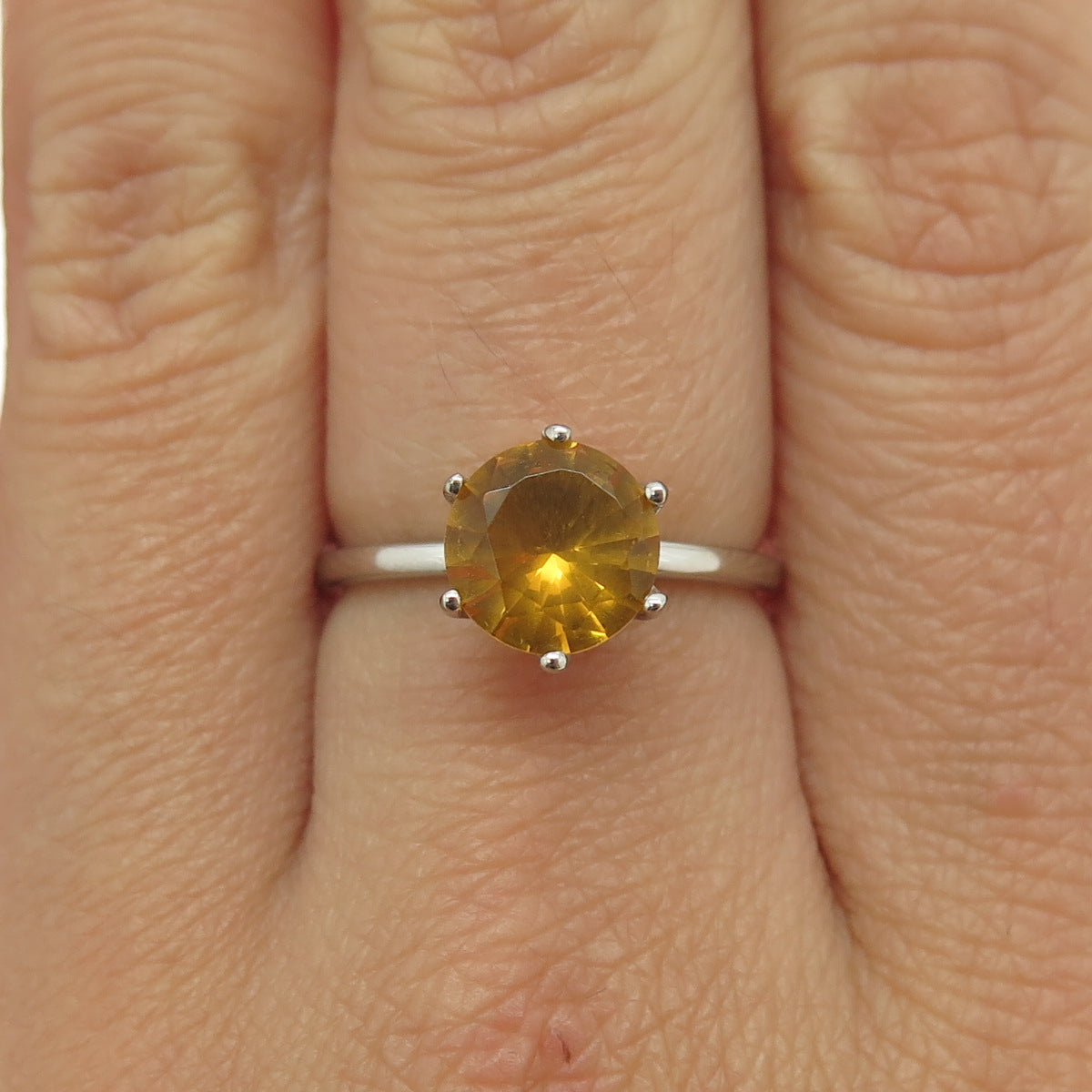 DAZZLERS 925 Sterling Silver Real Round-Cut Citrine Ring Size 7