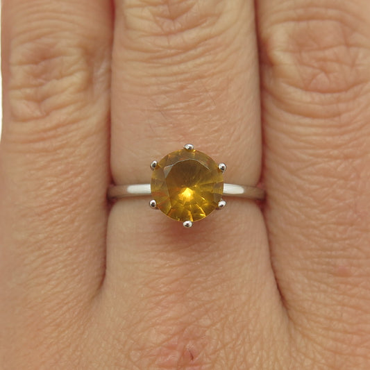 DAZZLERS 925 Sterling Silver Real Round-Cut Citrine Ring Size 7