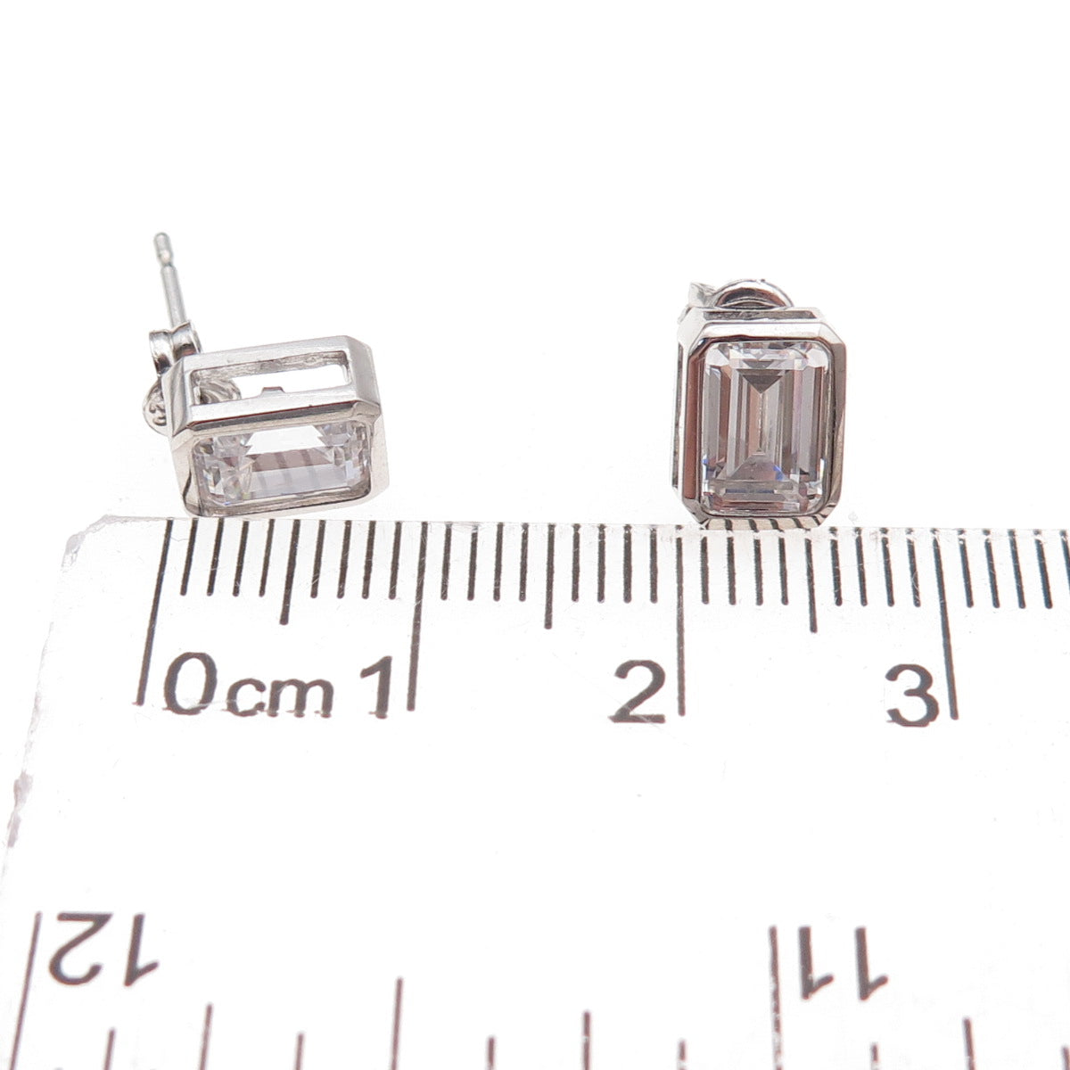 925 Sterling Silver Emerald-Cut C Z Stud Earrings