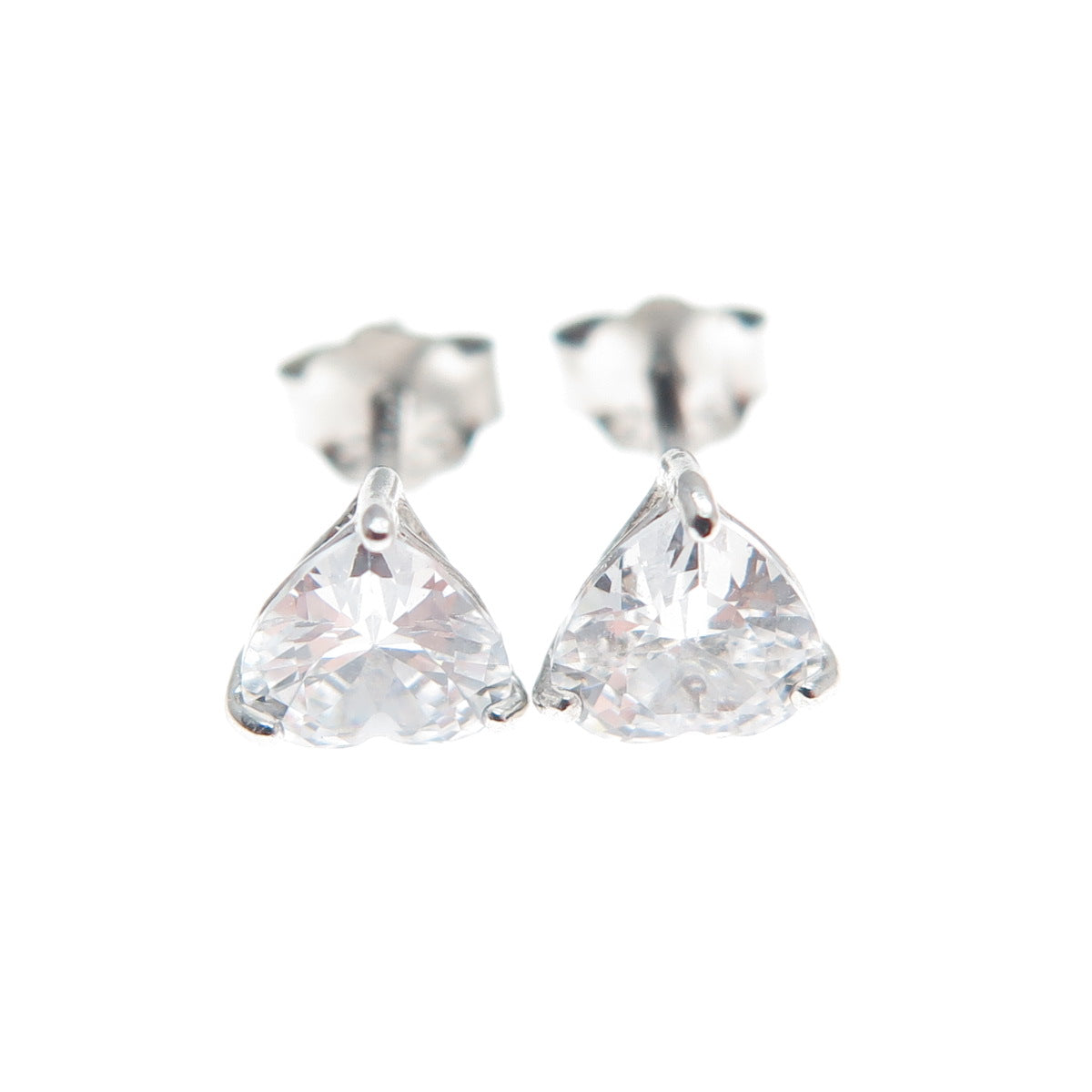 925 Sterling Silver Heart-Cut C Z Stud Earrings