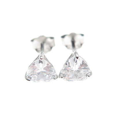925 Sterling Silver Heart-Cut C Z Stud Earrings