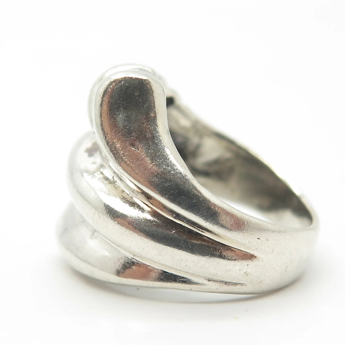 925 Sterling Silver Vintage Ribbed Wide Cocktail Ring Size 7.75