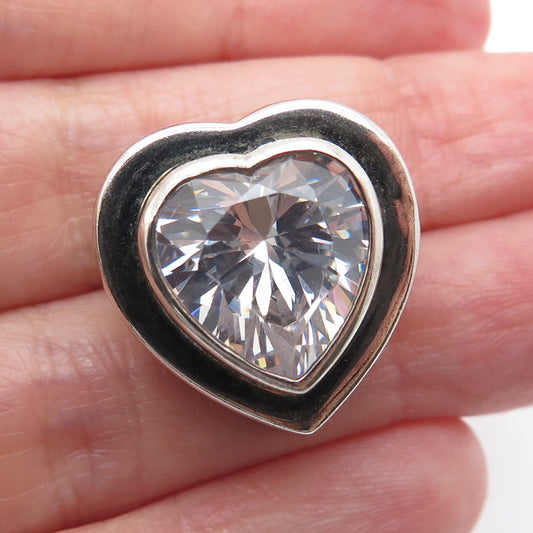 925 Sterling Silver Vintage Heart-Cut C Z Oxidized Slide Charm Pendant