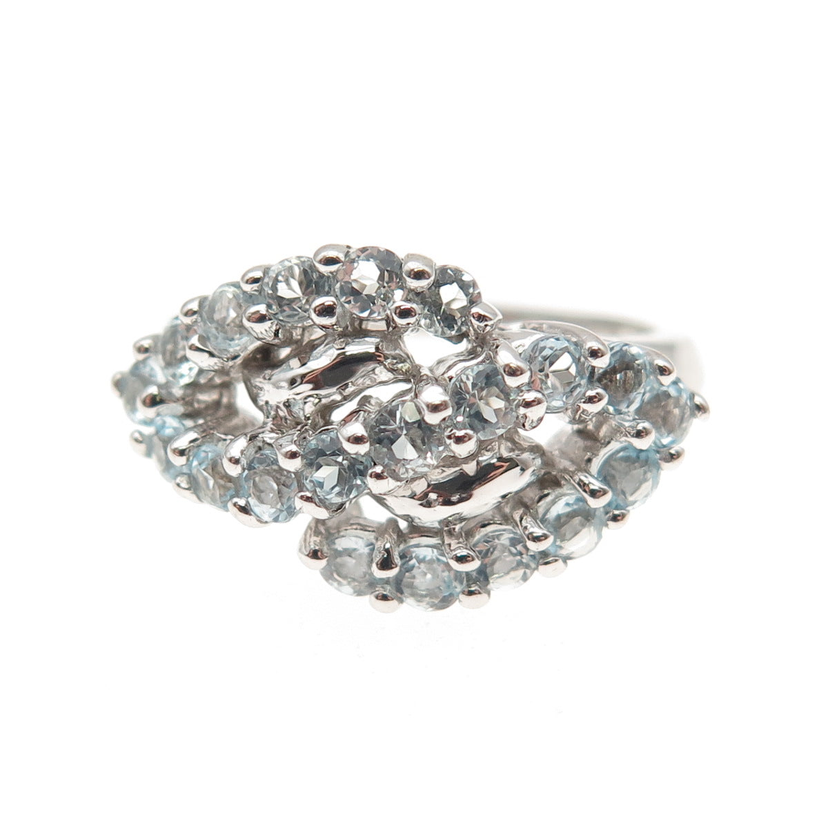 925 Sterling Silver Real Round-Cut Blue Topaz Infinity Ring Size 5.75