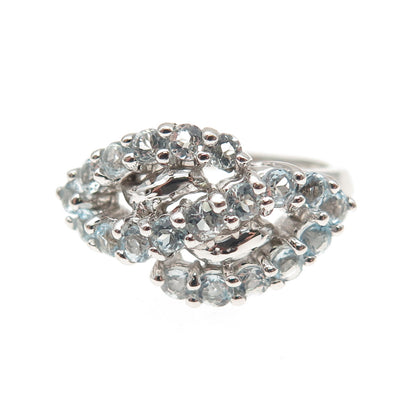 925 Sterling Silver Real Round-Cut Blue Topaz Infinity Ring Size 5.75