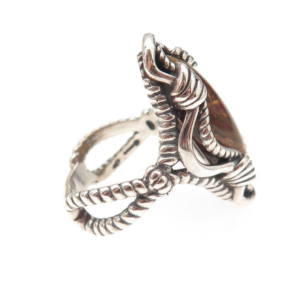 Carolyn Pollack 925 Sterling Silver Vintage Real Jasper Oxidized Ring Size 8