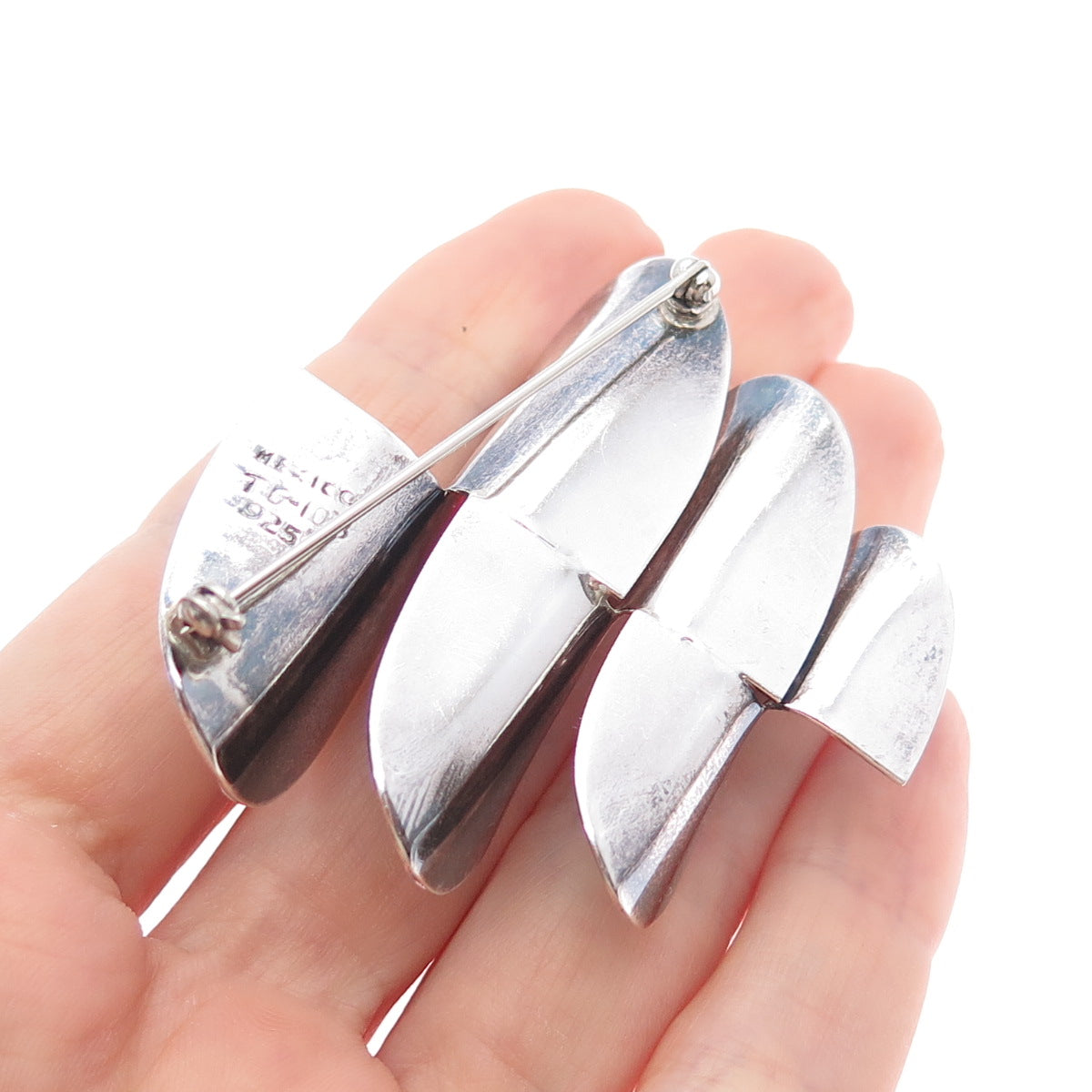 925 Sterling Silver Vintage Mexico Modernist Oxidized Pin Brooch