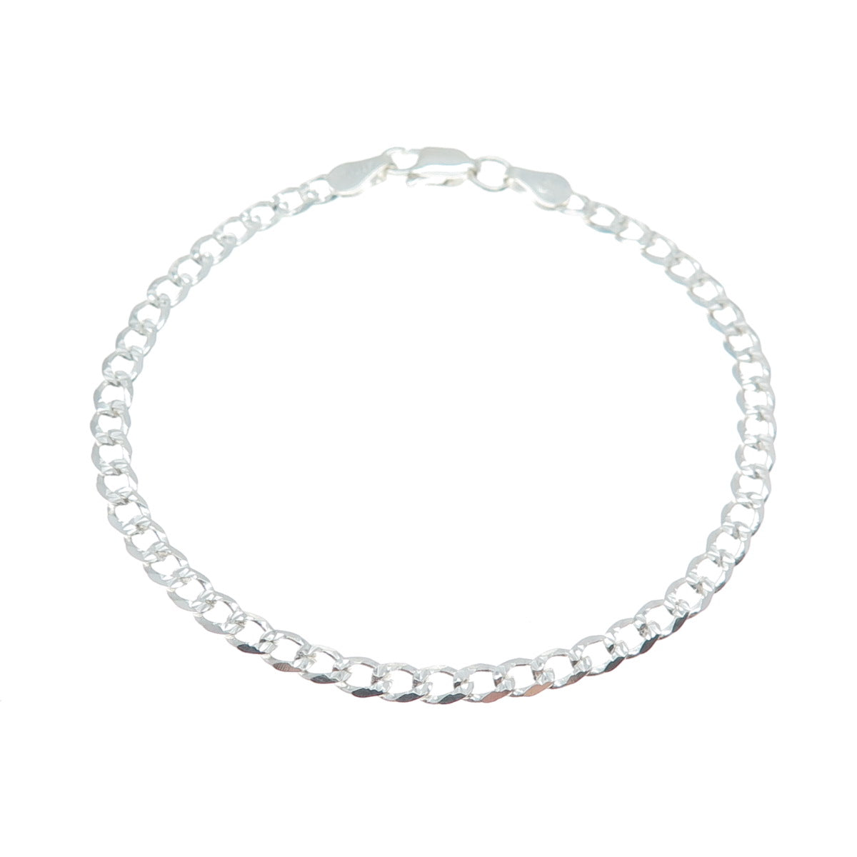P. LUX 925 Sterling Silver Italy Diamond-Cut Flat Curb Link Bracelet 7"
